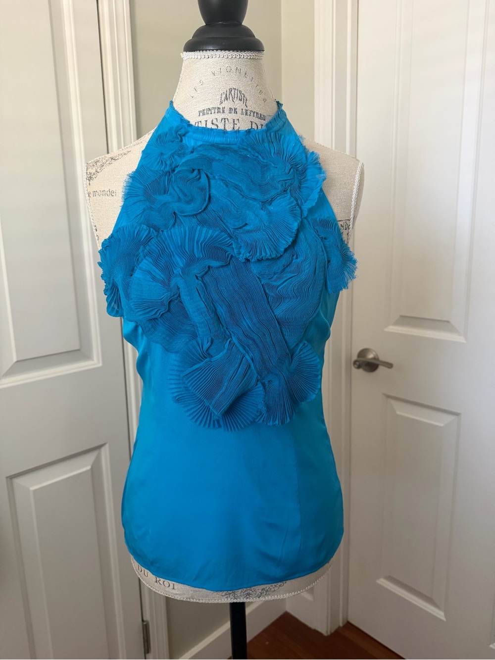 bebe Teal Ruffle Halter Camisole